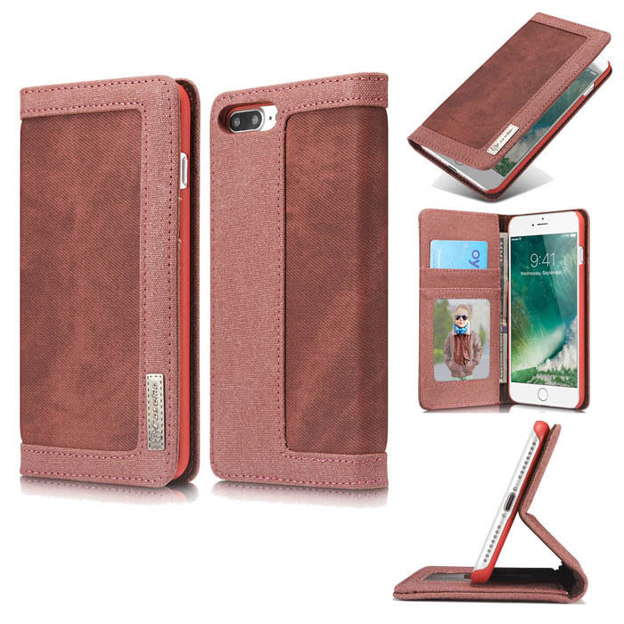 CaseMe iPhone 7 Plus Jeans Leather Stand Wallet Case Red