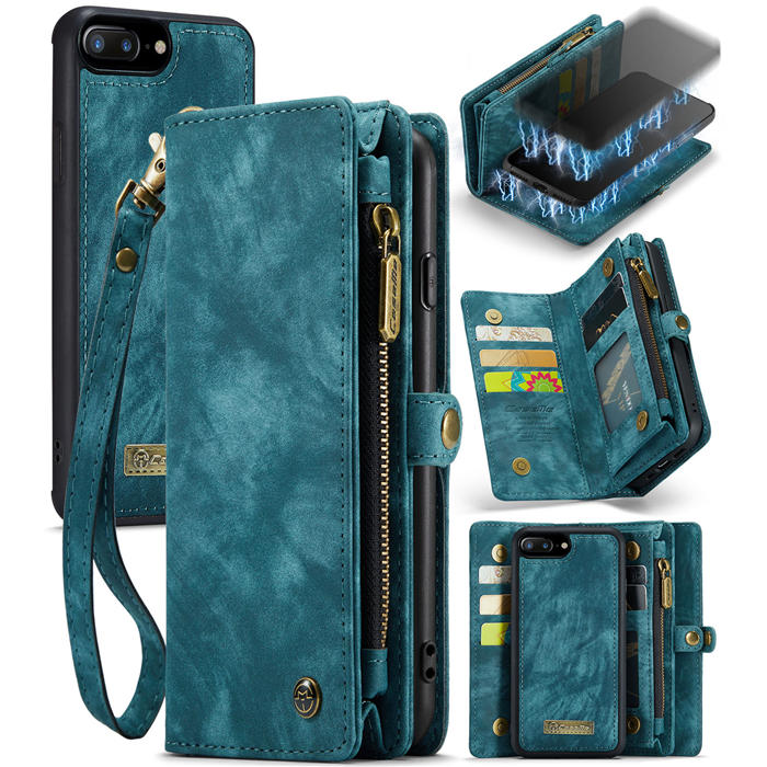 CaseMe iPhone 8 Plus Wallet Case with Wrist Strap Blue - Click Image to Close