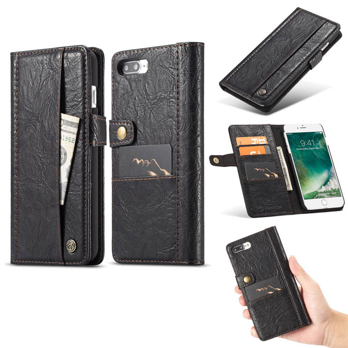CaseMe iPhone 8 Plus Retro Slot Cards Wallet Leather Case Black