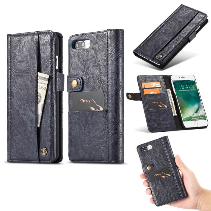 CaseMe iPhone 7 Plus Retro Slot Cards Wallet Leather Case Blue