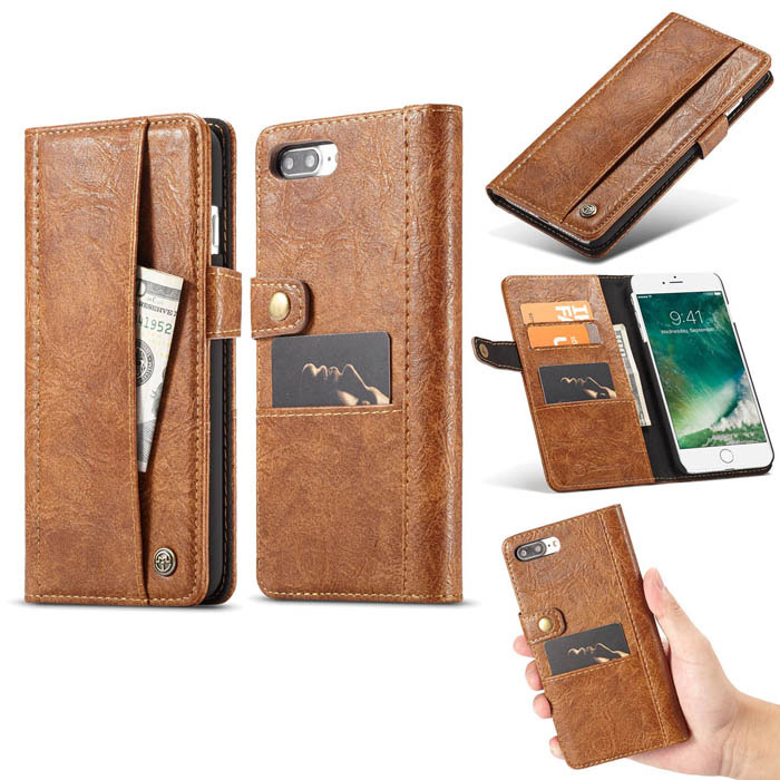CaseMe iPhone 7 Plus Retro Slot Cards Wallet Leather Case Brown