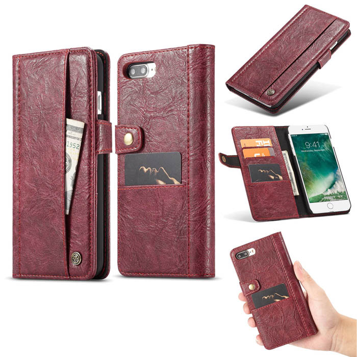 CaseMe iPhone 8 Plus Retro Slot Cards Wallet Leather Case Red