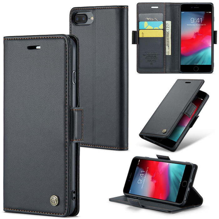 CaseMe iPhone 7 Plus/8 Plus Wallet RFID Blocking Magnetic Buckle Case Black - Click Image to Close