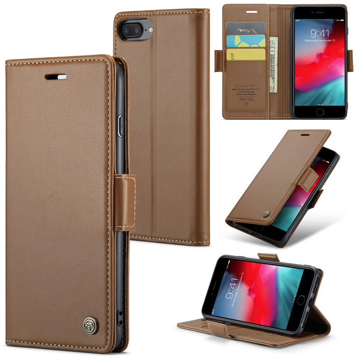 CaseMe iPhone 7 Plus/8 Plus Wallet RFID Blocking Magnetic Buckle Case Brown - Click Image to Close