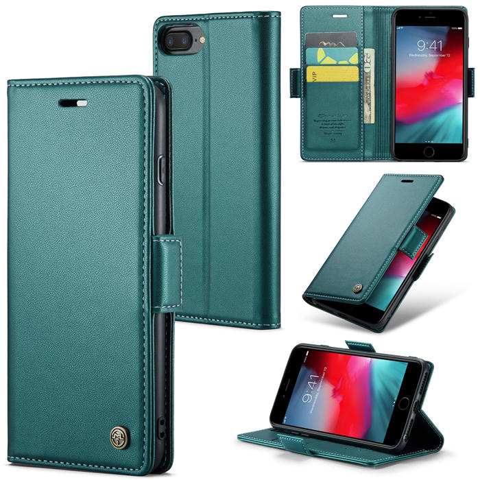 CaseMe iPhone 7 Plus/8 Plus Wallet RFID Blocking Magnetic Buckle Case Green - Click Image to Close