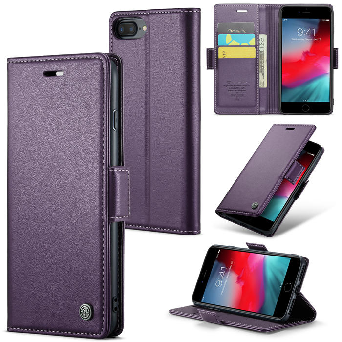 CaseMe iPhone 7 Plus/8 Plus Wallet RFID Blocking Magnetic Buckle Case Purple