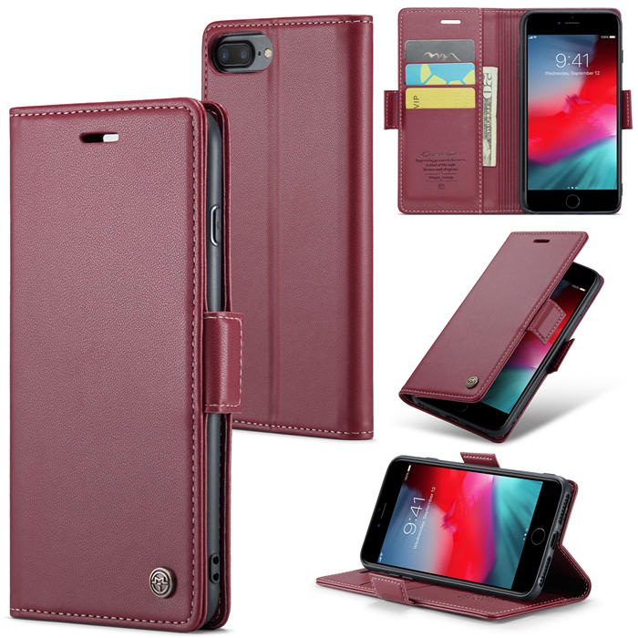 CaseMe iPhone 7 Plus/8 Plus Wallet RFID Blocking Magnetic Buckle Case Red - Click Image to Close