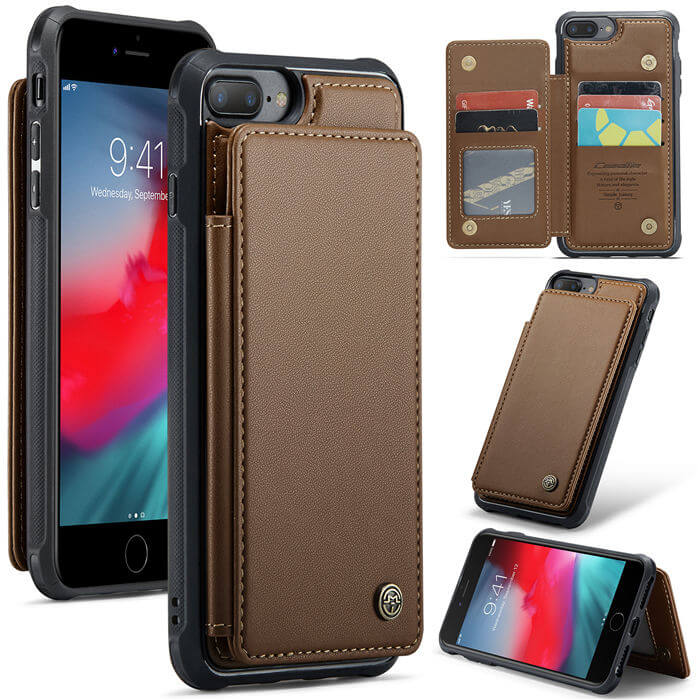 CaseMe iPhone 7 Plus/8 Plus RFID Blocking Card Holder Case Brown - Click Image to Close