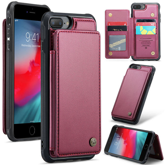 CaseMe iPhone 7 Plus/8 Plus RFID Blocking Card Holder Case Red - Click Image to Close