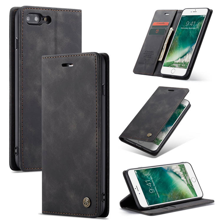 CaseMe iPhone 8 Plus Wallet Kickstand Magnetic Flip Case Black - Click Image to Close