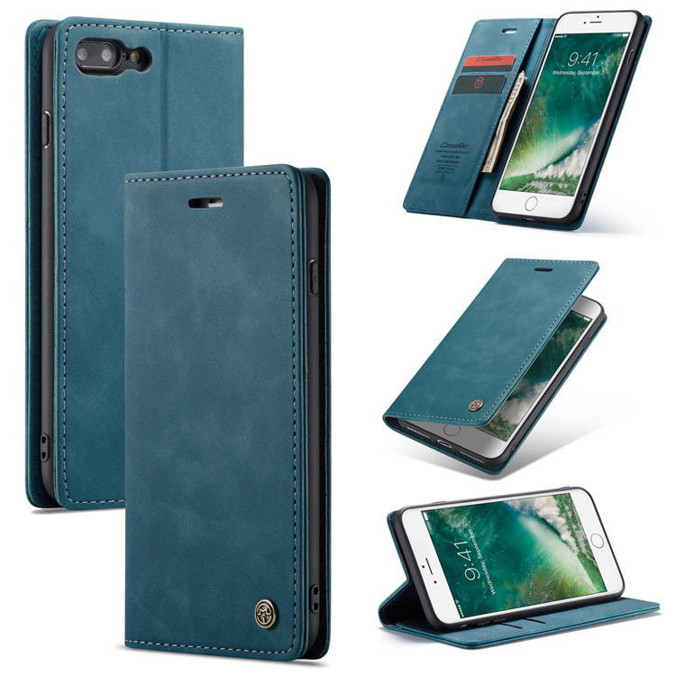CaseMe iPhone 8 Plus Wallet Kickstand Magnetic Flip Case Blue - Click Image to Close