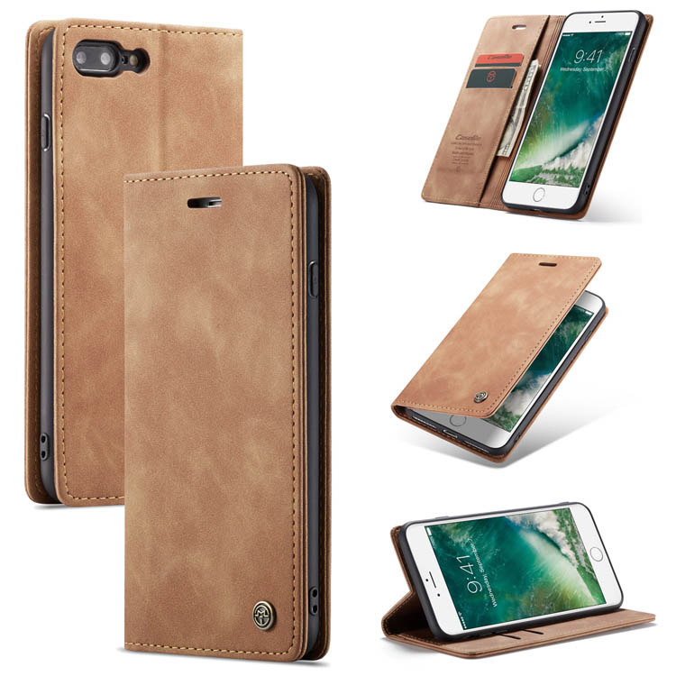 CaseMe iPhone 7 Plus Wallet Kickstand Magnetic Flip Case Brown - Click Image to Close