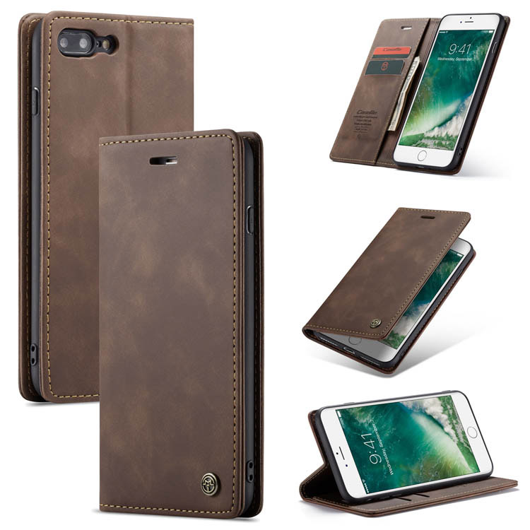 CaseMe iPhone 7 Plus Wallet Kickstand Magnetic Flip Case Coffee - Click Image to Close