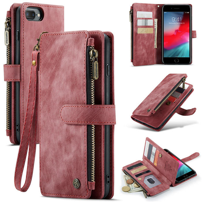 CaseMe iPhone 7 Plus/8 Plus Zipper Wallet Kickstand Case Red