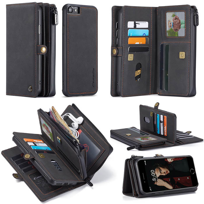 CaseMe iPhone 8/7 Multi-Functional Zipper Wallet Case Black