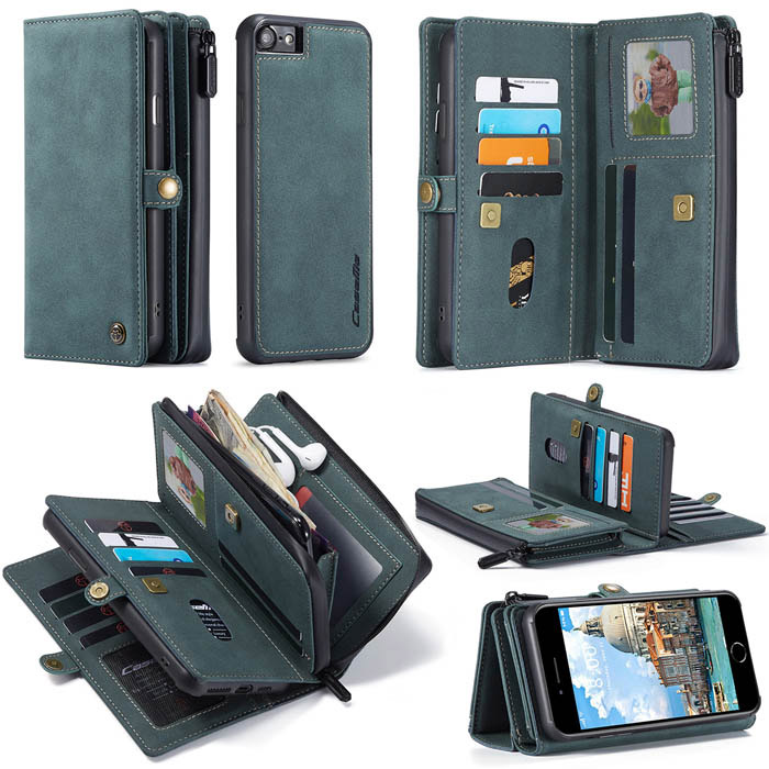 CaseMe iPhone SE 2020 Multi-Functional Zipper Wallet Case Blue