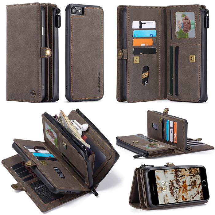 CaseMe iPhone 8/7 Multi-Functional Zipper Wallet Case Coffee