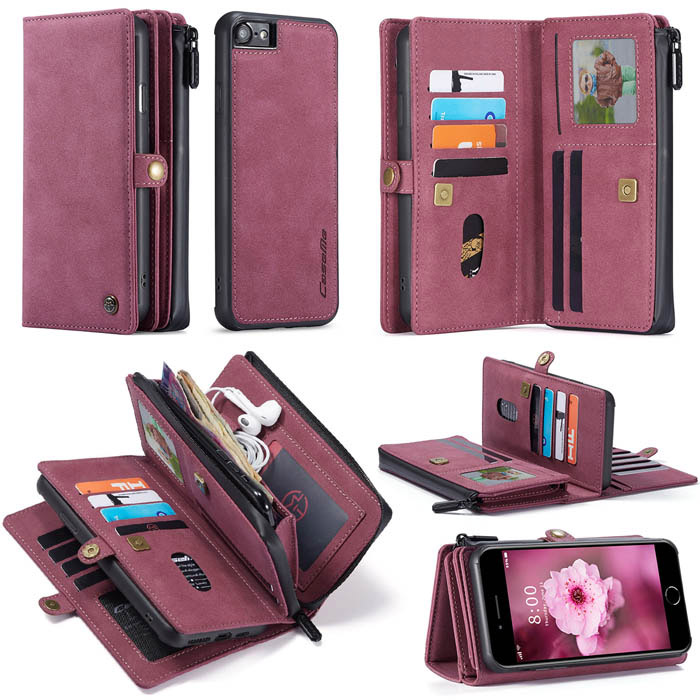 Wallet Magnetic Detachable Leather Folio Card Pockets Clutch Case Flip Cover Wallet Case iPhone 7/8 / iPhone SE 2020 Red 2 in 1 