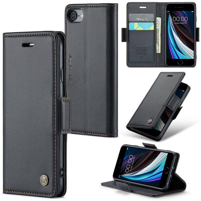 CaseMe iPhone 7/8/SE 2020/SE 2022 Wallet RFID Blocking Magnetic Buckle Case Black