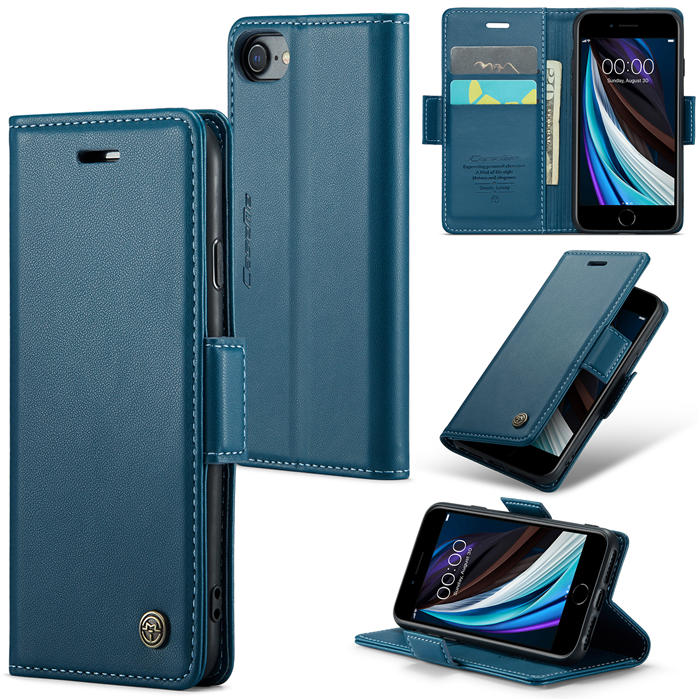 CaseMe iPhone 7/8/SE 2020/SE 2022 Wallet RFID Blocking Magnetic Buckle Case Blue