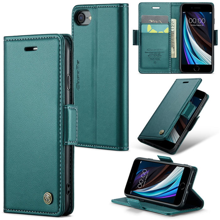 CaseMe iPhone 7/8/SE 2020/SE 2022 Wallet RFID Blocking Magnetic Buckle Case Green - Click Image to Close