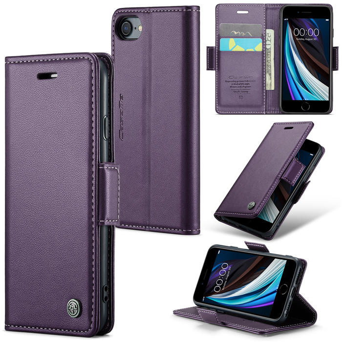 CaseMe iPhone 7/8/SE 2020/SE 2022 Wallet RFID Blocking Magnetic Buckle Case Purple - Click Image to Close