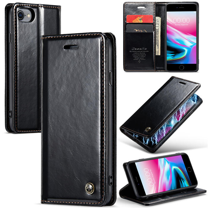 CaseMe iPhone SE 2020/iPhone SE 2022 Wallet Magnetic Case Black - Click Image to Close