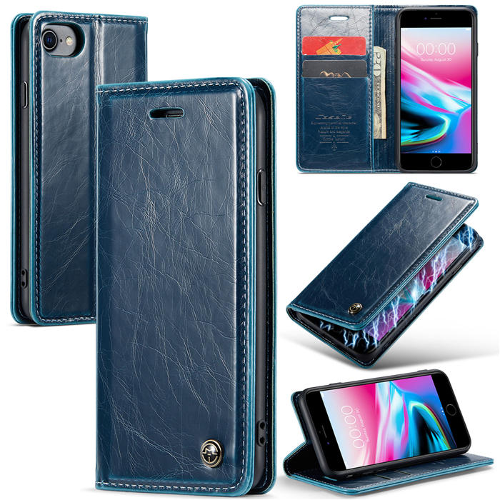 CaseMe iPhone 7/8 Wallet Kickstand Magnetic Case Blue - Click Image to Close