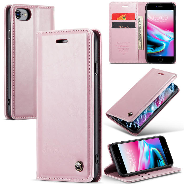 CaseMe iPhone 7/8 Wallet Kickstand Magnetic Case Pink - Click Image to Close