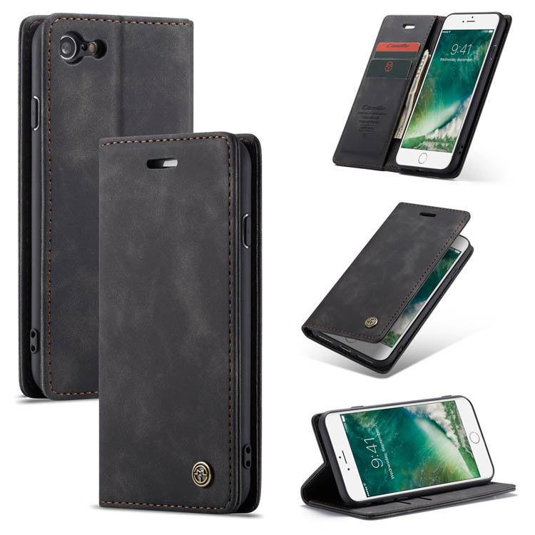 CaseMe iPhone 8 Retro Wallet Kickstand Magnetic Flip Case Black