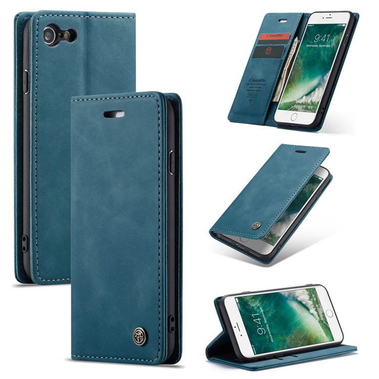 CaseMe iPhone SE 2020 Wallet Kickstand Magnetic Flip Case Blue - Click Image to Close