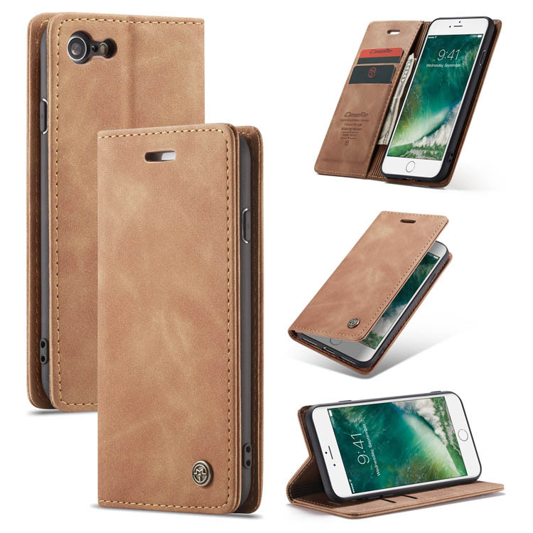 CaseMe iPhone 7 Wallet Kickstand Magnetic Leather Case Brown - Click Image to Close