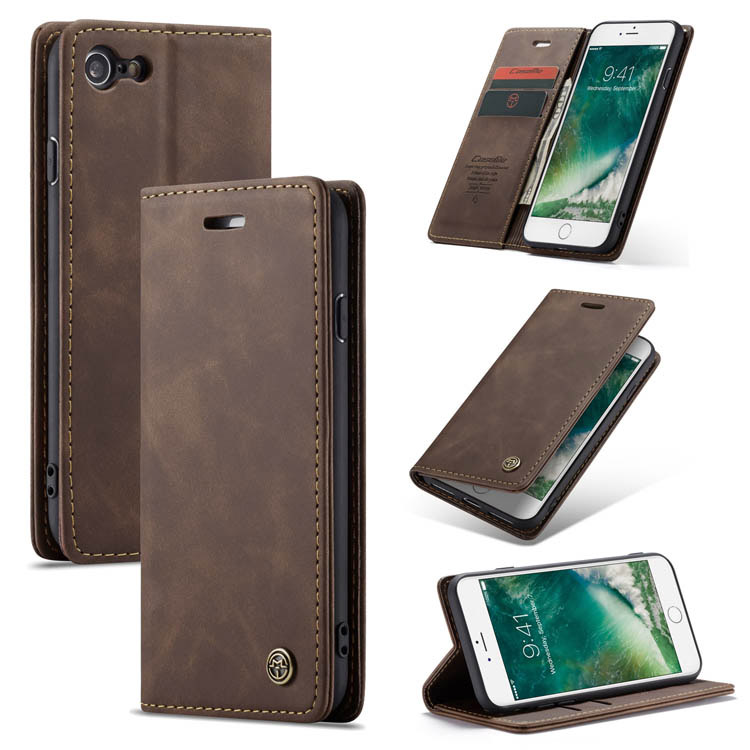 CaseMe iPhone 8 Retro Wallet Kickstand Magnetic Flip Case Coffee - Click Image to Close