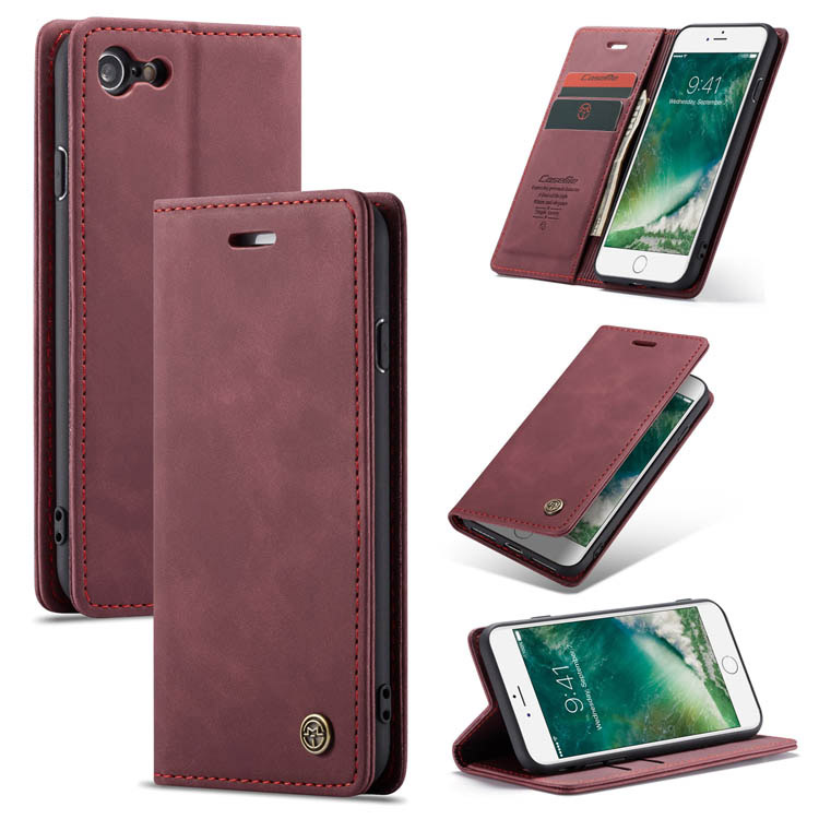 CaseMe iPhone 7 Wallet Kickstand Magnetic Leather Case Red - Click Image to Close