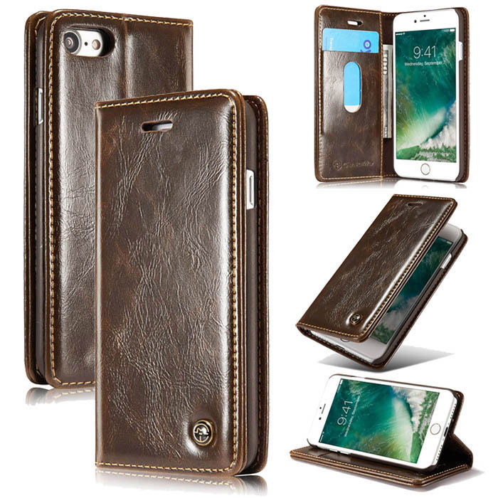 CaseMe iPhone SE 2020 Wallet Magnetic Flip Stand Case Brown