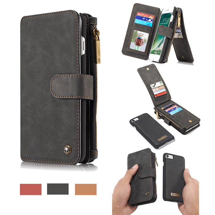 CaseMe iPhone SE 2020 Zipper Wallet Detachable Case Black