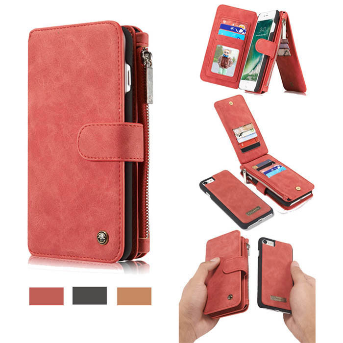 CaseMe iPhone SE 2020 Zipper Wallet Magnetic Detachable Case Red