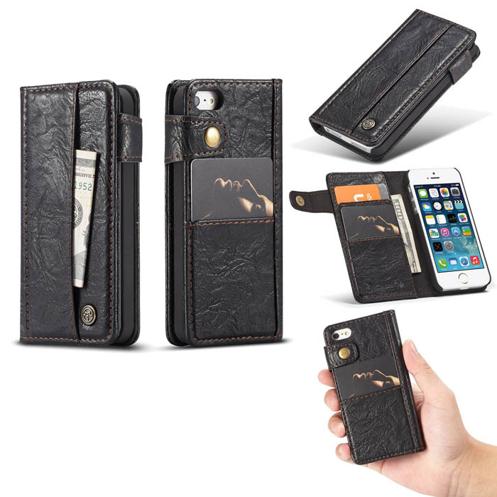 CaseMe iPhone SE/5S Retro Slot Cards Wallet Leather Case Black