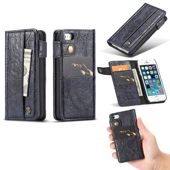 CaseMe iPhone SE/5S Retro Slot Cards Wallet Leather Case Blue