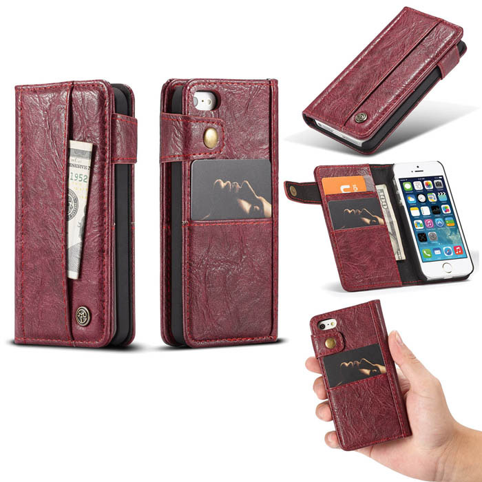 CaseMe iPhone SE/5S Retro Slot Cards Wallet Leather Case Red