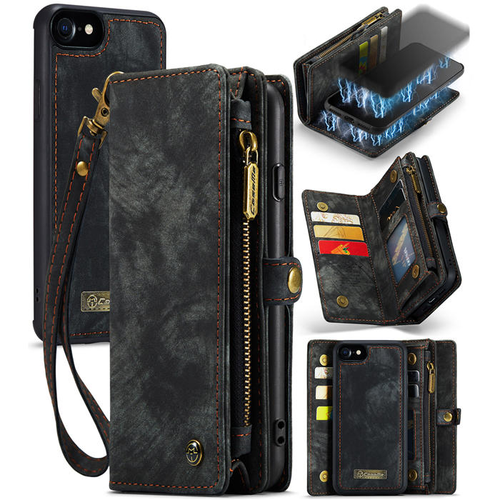 CaseMe iPhone 8 Wallet Case with Wrist Strap Black - Click Image to Close