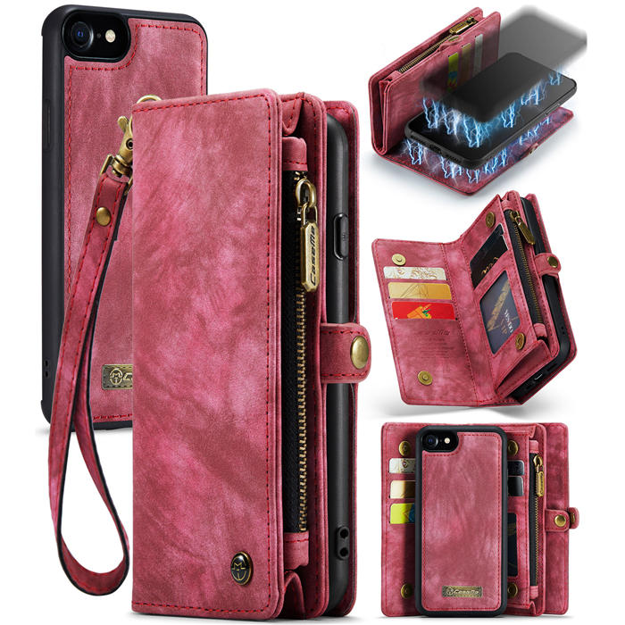 CaseMe iPhone SE 2020/SE 2022 Wallet Case with Wrist Strap Red - Click Image to Close