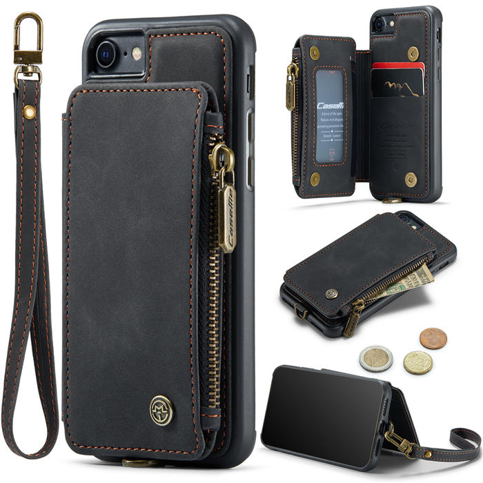 CaseMe iPhone 7 Wallet RFID Blocking Case with Wrist Strap Black