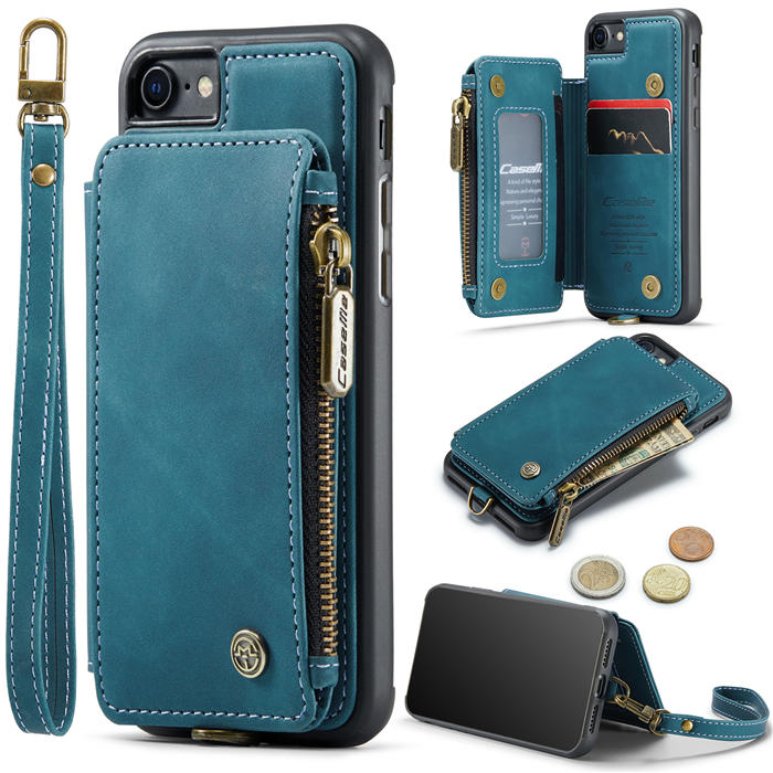 CaseMe iPhone 8 Wallet RFID Blocking Case with Wrist Strap Blue
