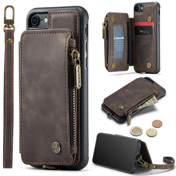 CaseMe iPhone 8 Wallet RFID Blocking Case with Wrist Strap Coffee