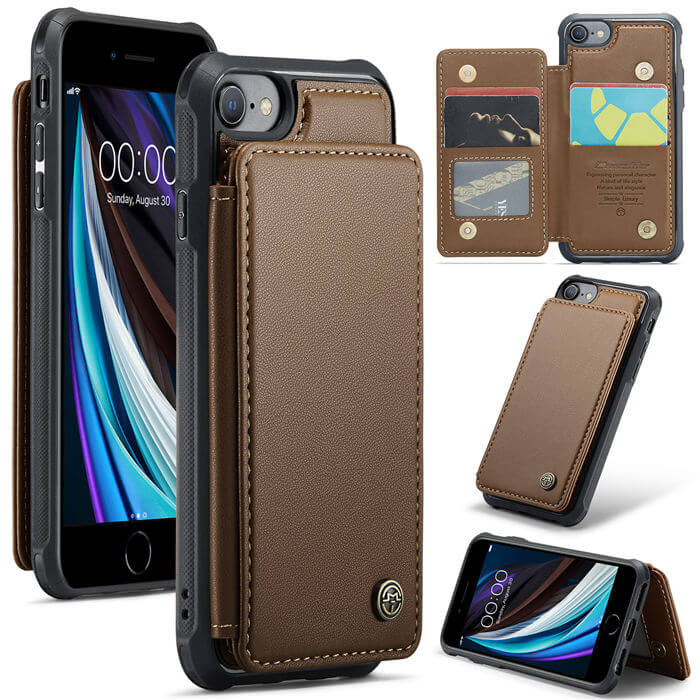 CaseMe iPhone 7/8/SE 2020/SE 2022 RFID Blocking Card Holder Case Brown - Click Image to Close