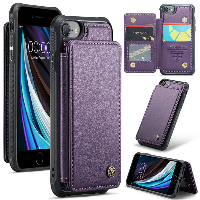 CaseMe iPhone 7/8/SE 2020/SE 2022 RFID Blocking Card Holder Case Purple - Click Image to Close