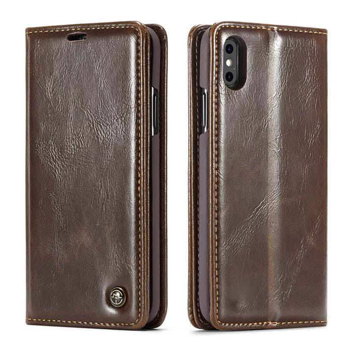 CaseMe iPhone X Wallet Magnetic Stand PU Leather Case Brown
