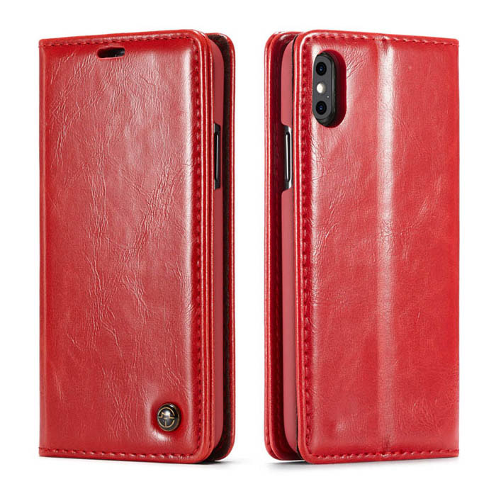 CaseMe iPhone X Wallet Magnetic Stand PU Leather Case Red