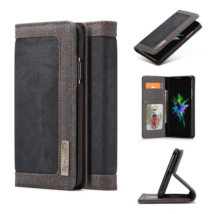 CaseMe iPhone X Jeans Magnetic Flip Wallet Stand Case Black